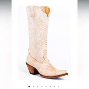 White faux snake skin boots
